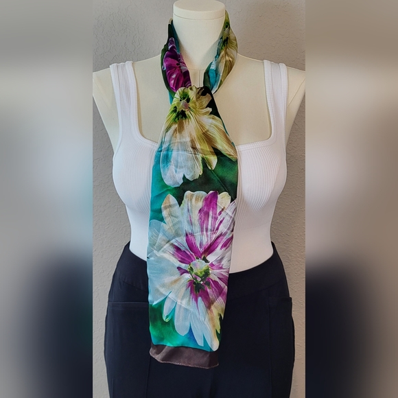 HARVE BENARD Elegant Teal Floral Silk Scarf - 53 x 10 (NWT) - Picture 1 of 8
